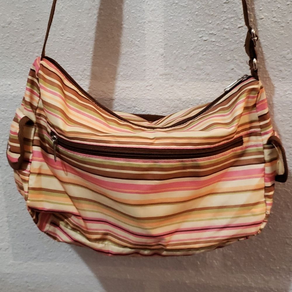 Multi-Colored Stripped Polyester Crossbody Bag - image 5